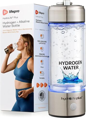 Lifepro Hydrogen Water Bottle Generator with Ionizer & SPE/PEM Technology – HydroLife Plus Portable, Rechargeable Alkaline + Hydrogen Water Machine for Daily Wellness & Hydration – 14oz Capacity in Saudi Arabia
