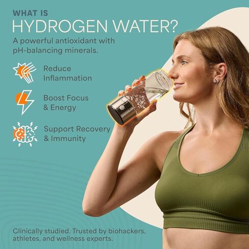 Lifepro Hydrogen Water Bottle Generator with Ionizer & SPE/PEM Technology – HydroLife Plus Portable, Rechargeable Alkaline + Hydrogen Water Machine for Daily Wellness & Hydration – 14oz Capacity in Saudi Arabia