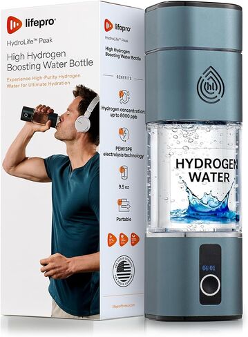 Lifepro Hydrogen Water Bottle Generator with Ionizer & SPE/PEM Technology – HydroLife Plus Portable, Rechargeable Alkaline + Hydrogen Water Machine for Daily Wellness & Hydration – 14oz Capacity in Saudi Arabia