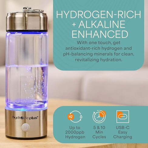 Lifepro Hydrogen Water Bottle Generator with Ionizer & SPE/PEM Technology – HydroLife Plus Portable, Rechargeable Alkaline + Hydrogen Water Machine for Daily Wellness & Hydration – 14oz Capacity in Saudi Arabia