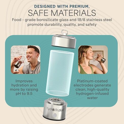 Lifepro Hydrogen Water Bottle Generator with Ionizer & SPE/PEM Technology – HydroLife Plus Portable, Rechargeable Alkaline + Hydrogen Water Machine for Daily Wellness & Hydration – 14oz Capacity in Saudi Arabia
