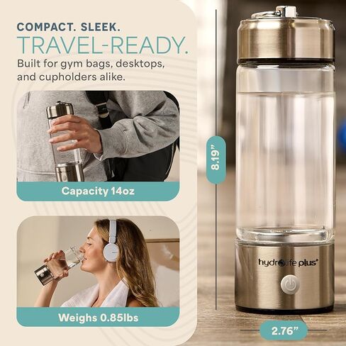 Lifepro Hydrogen Water Bottle Generator with Ionizer & SPE/PEM Technology – HydroLife Plus Portable, Rechargeable Alkaline + Hydrogen Water Machine for Daily Wellness & Hydration – 14oz Capacity in Saudi Arabia