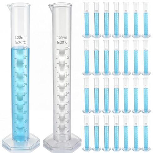 Xuhal 30 Pack 100ml Transparent Plastic Graduated Cylinder Bulk, Measuring Cylinder Set 2-sided Marking Clear Plastic Lab Cylinders Science Measuring Cylinders Spour Spout for Science Laboratory Use in Saudi Arabia