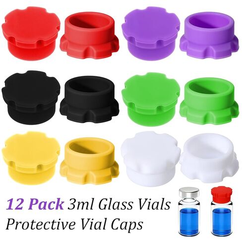 12 Pcs 3ml Glass Vials Protective Vial Caps Leak-Proof Dust-Proof Caps Multipurpose Reusable Silicone-Vial Cap Covers 6 Colors Cap Vials Adapter for Quick Organization Identification Easy to Clean in Saudi Arabia