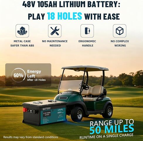 48V (51.2V) 105AH Lithium Battery for Golf Cart, Lifepo4 Battery with 58.4V 18A Charger Built-in 200A BMS, 6000+Cycles, Touch Monitor & Mobile APP for Golf Cart in Saudi Arabia