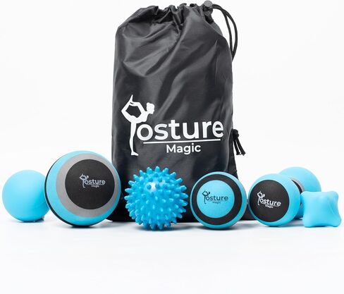 Massage Ball Set for Myofascial Trigger Point Release & Deep Tissue Massage - Set of 6 - Large Foam/Small Foam/Lacrosse/Peanut/Spiky/Hand Exercise Ball (Blue) in Saudi Arabia