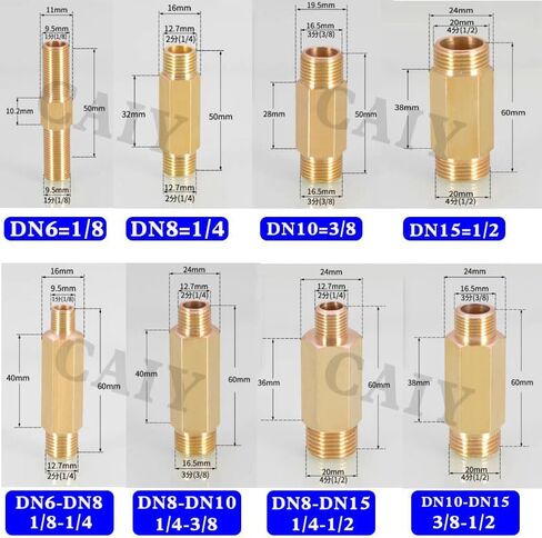 Copper External Direct Extension Pipe External Tooth Threaded Fitting BSP Male Water Oil Gas Adapter Connector(DN10 to DN15) in Kuwait