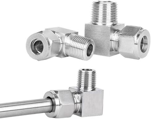304 Stainless Steel 90° Elbow Double Ferrule Tube Pipe Fittings BSP Male Connector(12mm OD Pipe,3/8") in Saudi Arabia