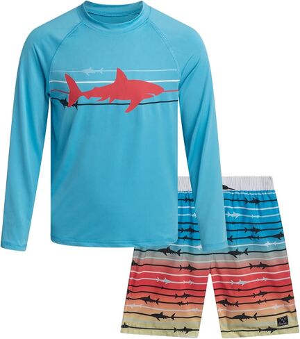 Big Chill Boys Rash Guard Set - 2 Piece UPF 50+ Boys Swim Trunks & Long Sleeve Boy Swim Shirt Youth Bathing Suit Swimwear Set in Kuwait