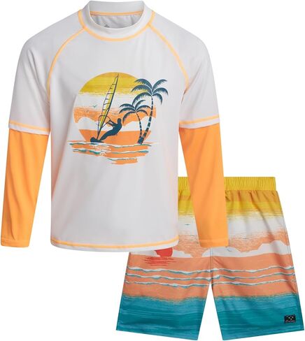 مجموعة السباحة للأولاد من Big Chill - مجموعة السباحة للأولاد Rash Guard - UPF 50+ Rash Guard بأكمام طويلة وقميص سباحة قصير (4-14) in Kuwait