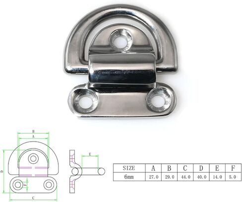 RLECS 316 Stainless Steel D Shaped Buckle Folding Pad Eye Tie Down Device Marine Grade Yacht Rope Securing Ring 1.73x1.89 Inches for High Altitude Lifting Operations in Saudi Arabia