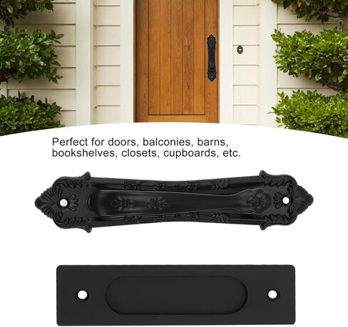 Sliding Barn Door Handle, Black Metal Pull Handle, 8 cm x 17 cm, Ambidextrous, 6 mm Projection, Pack of 1 in Saudi Arabia