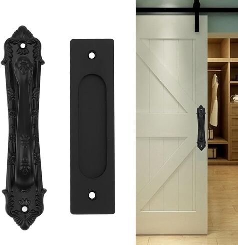 Sliding Barn Door Handle, Black Metal Pull Handle, 8 cm x 17 cm, Ambidextrous, 6 mm Projection, Pack of 1 in Saudi Arabia