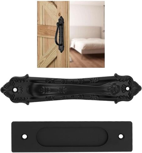 Sliding Barn Door Handle, Black Metal Pull Handle, 8 cm x 17 cm, Ambidextrous, 6 mm Projection, Pack of 1 in Saudi Arabia