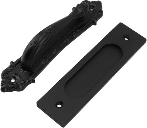 Sliding Barn Door Handle, Black Metal Pull Handle, 8 cm x 17 cm, Ambidextrous, 6 mm Projection, Pack of 1 in Saudi Arabia