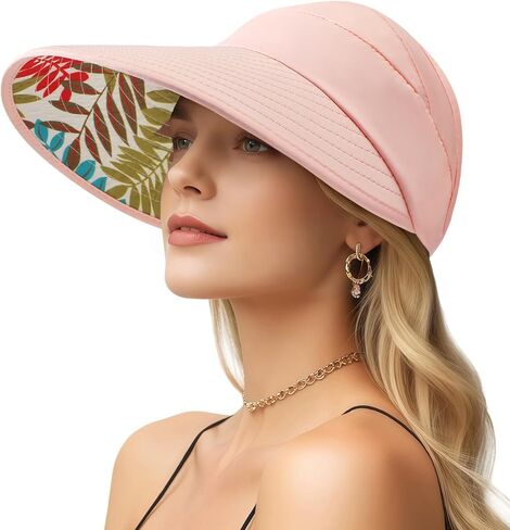 Sun Hats for Women, Wide Brim Summer Visor Hats, UV Protection Beach Ponytail Hats Dark in Saudi Arabia