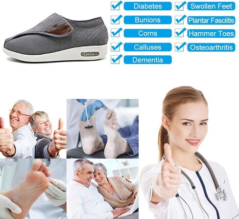 أحذية Orthoshoes النسائية للمشي لمرضى السكري مريحة للنساء المسنات وتورم القدمين وشبكة مسامية داعمة أحذية رياضية خفيفة الوزن وحزام قابل للتعديل شباشب لالتهاب اللفافة الأخمصية in Saudi Arabia