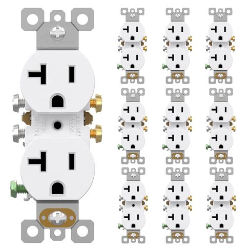 AIDA 20 Amps Outlets Duplex Electrical Receptacle Outlets, Electrical Outlet, 20Amp 125V Heavy-Duty Wall Outlet, Residential, 3-Wire, Self-Grounding, UL Listed, Side Wire (10 Pack, White) in Kuwait