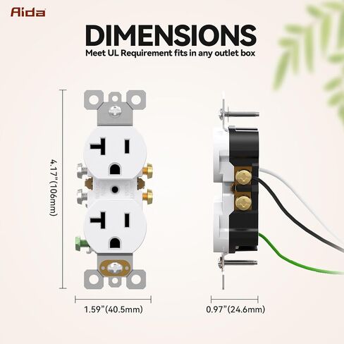 AIDA 20 Amps Outlets Duplex Electrical Receptacle Outlets, Electrical Outlet, 20Amp 125V Heavy-Duty Wall Outlet, Residential, 3-Wire, Self-Grounding, UL Listed, Side Wire (10 Pack, White) in Kuwait