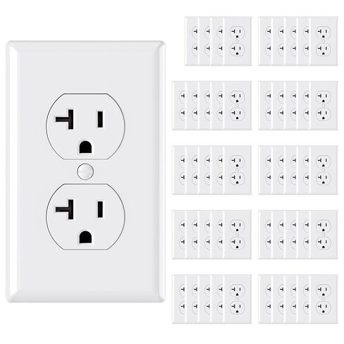 AIDA 20 Amps Outlets Duplex Electrical Receptacle Outlets, Electrical Outlet, 20Amp 125V Heavy-Duty Wall Outlet, Residential, 3-Wire, Self-Grounding, UL Listed, Side Wire (10 Pack, White) in Kuwait