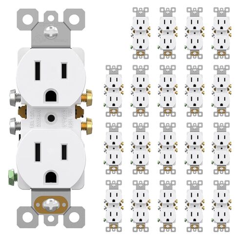 AIDA 20 Amps Outlets Duplex Electrical Receptacle Outlets, Electrical Outlet, 20Amp 125V Heavy-Duty Wall Outlet, Residential, 3-Wire, Self-Grounding, UL Listed, Side Wire (10 Pack, White) in Kuwait