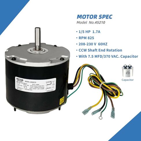 45210 محرك مروحة المكثف استبدال الناقل HC37GE210 1/5 HP 825RPM 208-230V متوافق مع GE 5KCP39GFY917S، Genteq 3S003، 5KCP39EFN759AS 5KCP39EFS165S، Rheem 51-23055-12 محرك مروحة النفخ Leungoo in Kuwait