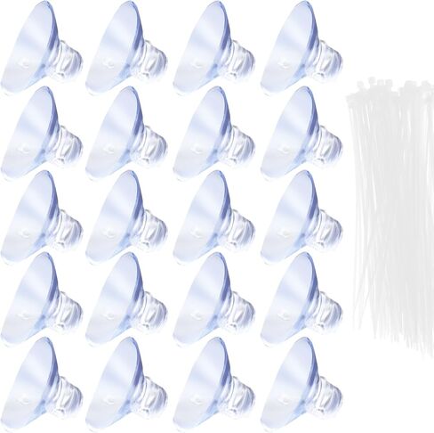 20 Pack 25mm Suction Cups, Transparent Aquarium Suction Cups 100 Pcs Adjustable Zip Ties, Utility Sucker Pad for Fish Tank Decoration/Moss Shrimp Nest in Saudi Arabia