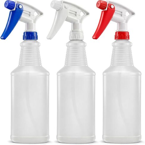 Bar5F Commercial Grade Spray Bottles, Chemical Resistant HDPE, BPA-Free, 24 Ounce, Red Blue White, 3 Pack, Made in USA in Saudi Arabia