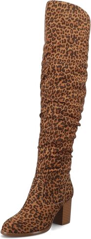 Journee Collection Women's Regular and Wide Calf Vegan Leather Ruched Kaison Zipper Over The Knee Block Heel Boots, 12 Medium, Extra Wide Calf Stone in Saudi Arabia