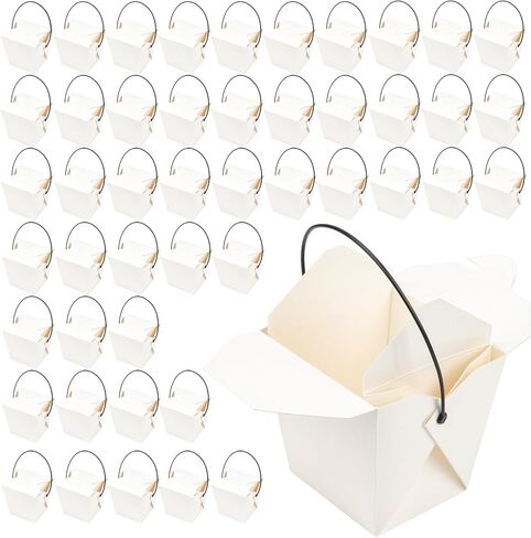 100 Pack 16oz Chinese Take Out Boxes, White Kraft Take Out Box with Handle, Chinese Food Boxes, Chinese Box to Go for Restaurant, Bakery and Party in Saudi Arabia