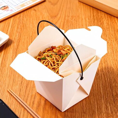 100 Pack 16oz Chinese Take Out Boxes, White Kraft Take Out Box with Handle, Chinese Food Boxes, Chinese Box to Go for Restaurant, Bakery and Party in Saudi Arabia