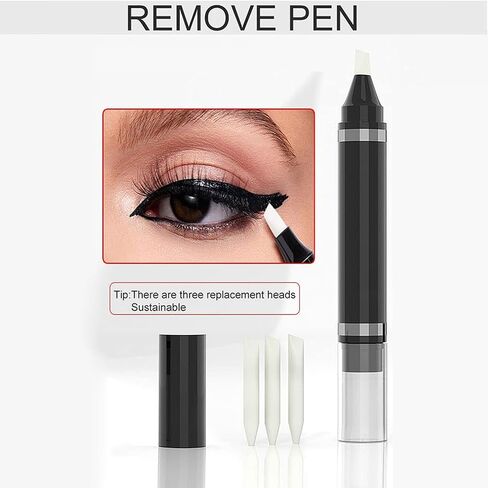Eye Makeup Remover Pen, Eye Makeup Corrector Pen Makeup Remover Eraser Stick Wash Free Quick Makeup Correction Lipstick Eyeliner Smudged Correction Easy-to Use & Travel-Friendly Makeup Removing Gel Pen With 3-in-1 Replacement Heads in Saudi Arabia