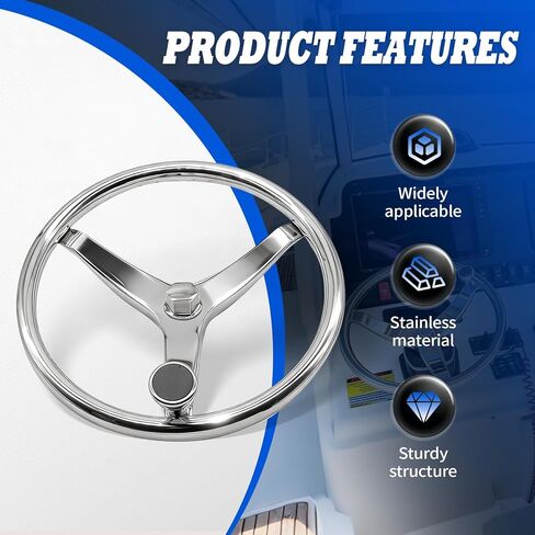 13 1/2" Universal Boat Steering Wheel 3 Spoke Stainless Marine Boat Steering Wheel with Knob 5/8"-18 Retaining Nut in Saudi Arabia