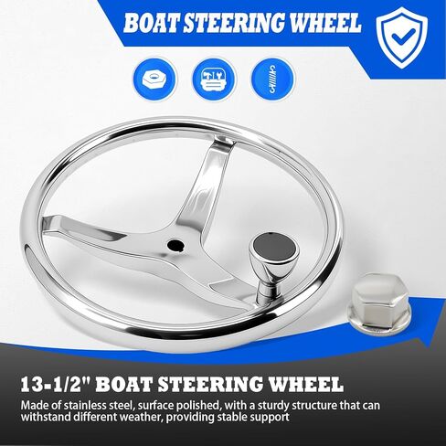 13 1/2" Universal Boat Steering Wheel 3 Spoke Stainless Marine Boat Steering Wheel with Knob 5/8"-18 Retaining Nut in Saudi Arabia