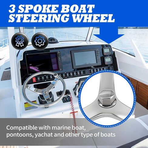 13 1/2" Universal Boat Steering Wheel 3 Spoke Stainless Marine Boat Steering Wheel with Knob 5/8"-18 Retaining Nut in Saudi Arabia
