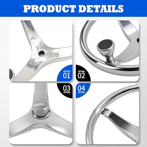 13 1/2" Universal Boat Steering Wheel 3 Spoke Stainless Marine Boat Steering Wheel with Knob 5/8"-18 Retaining Nut in Saudi Arabia