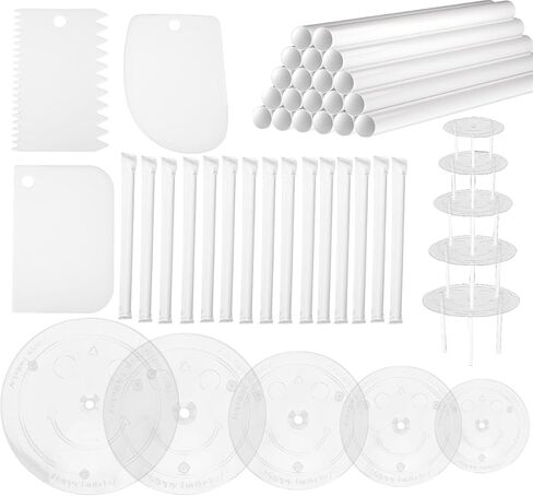 Cake Pin Sticks Set, 35 Pieces Cake Sticks Support Rods with 5 Cake Dividers for 4, 6, 8, 10, 12 Inch Cakes, Tiered Cake Supports Plastic Cake Dowels Rods for Cake Stacking in Saudi Arabia