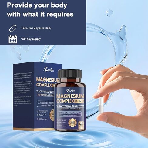 Magnesium Complex 700mg, 12 in 1 Magnesium Supplement with Glycinate, Citrate, Malate, Oxide, Taurate & Orotate, High Absorption Magnesium for Sleep, Muscle, Nerve & Heart Support, Vegan, 120 Capsules in Saudi Arabia