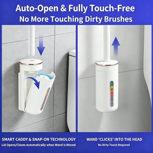 Disposable Toilet Brush and Holder Set - Wall Mounted Toilet Bowl Cleaner Wand with 24 Rainbow-Colored Refills & Automatic Storage Caddy, Hygienic Toilet Cleaning System for Bathroom in Saudi Arabia