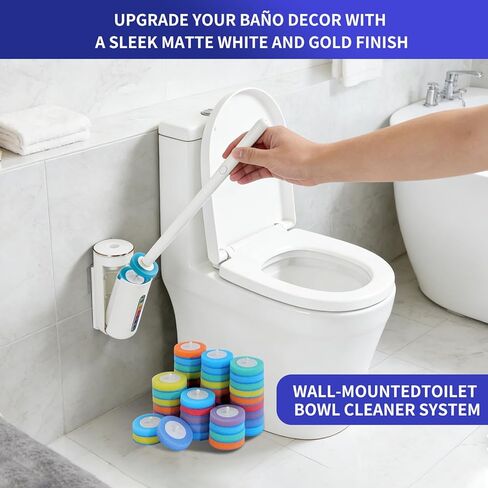 Disposable Toilet Brush and Holder Set - Wall Mounted Toilet Bowl Cleaner Wand with 24 Rainbow-Colored Refills & Automatic Storage Caddy, Hygienic Toilet Cleaning System for Bathroom in Saudi Arabia
