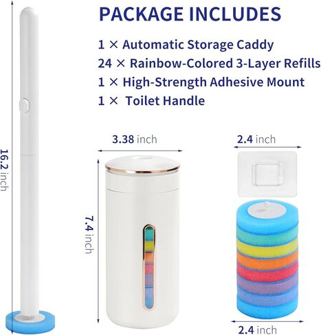 Disposable Toilet Brush and Holder Set - Wall Mounted Toilet Bowl Cleaner Wand with 24 Rainbow-Colored Refills & Automatic Storage Caddy, Hygienic Toilet Cleaning System for Bathroom in Saudi Arabia