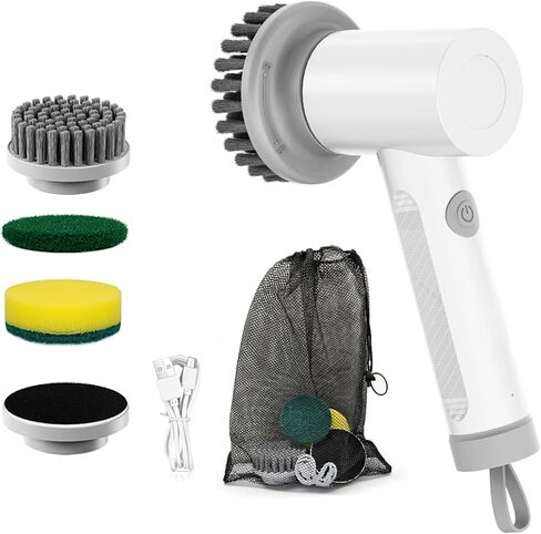 Electric Spin Scrubber, Cordless Electric Cleaning Brush, Waterproof Rotating Shower Brush, with 3 Replaceable Heads, Suitable for Bathroom, Kitchen, and Home Cleaning (White) in Saudi Arabia