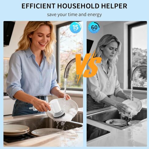 Electric Spin Scrubber, Cordless Electric Cleaning Brush, Waterproof Rotating Shower Brush, with 3 Replaceable Heads, Suitable for Bathroom, Kitchen, and Home Cleaning (White) in Saudi Arabia