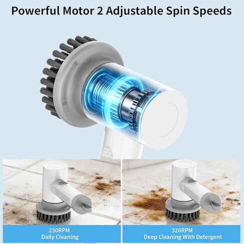 Electric Spin Scrubber, Cordless Electric Cleaning Brush, Waterproof Rotating Shower Brush, with 3 Replaceable Heads, Suitable for Bathroom, Kitchen, and Home Cleaning (White) in Saudi Arabia