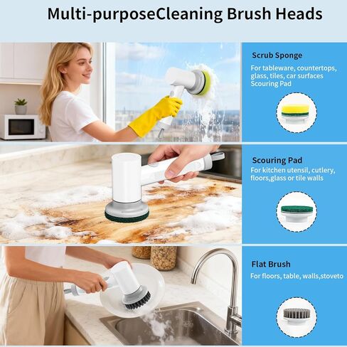 Electric Spin Scrubber, Cordless Electric Cleaning Brush, Waterproof Rotating Shower Brush, with 3 Replaceable Heads, Suitable for Bathroom, Kitchen, and Home Cleaning (White) in Saudi Arabia