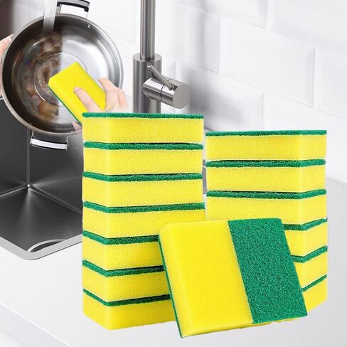 15 Pcs Kitchen Cleaning Sponge, Double Face Non-Scratch Scrub Sponge, Long Lasting, Super Absorbent Cleaning Supplies, for Kitchen Dishes and Cleaning in Saudi Arabia