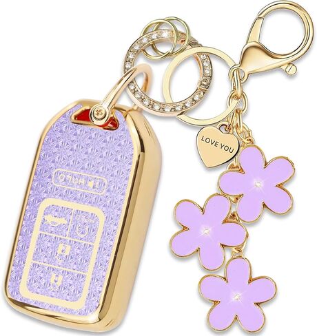 Pink TPU Key Fob Cover with Sakura Flower Keychain Compatible with Honda Accord Civic CR-V Pilot Passport Insight CR-Z HR-V Fit JED Spirior Odyssey Ridgeline 5-Button Smart Key for Women in Saudi Arabia