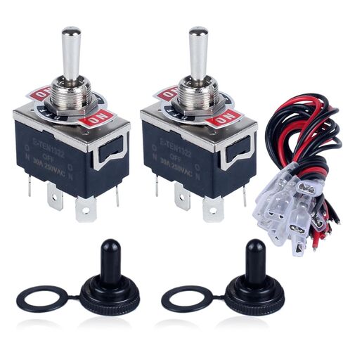 DWMD 2Pcs 30Amp 250V AC DPDT Latching Rocker Toggle Switch, 12V DC Heavy Duty 6Pin 3Position ON Off ON with Waterproof Boot Cap and 6.3mm Terminal pre-Wired Cables in Saudi Arabia
