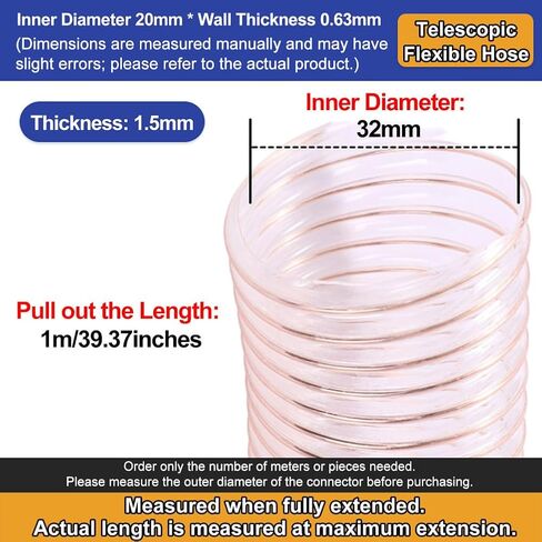 Industrial Air Duct PU Polyurethane Pipe Flexible Ducting Hose 1 Meter Inner Diameter 32MM Telescopic Tube with Copper-Plated Steel Wire,Thickness 1.5mm in Saudi Arabia