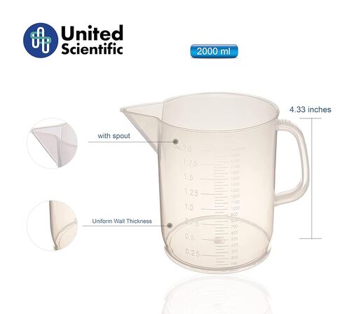 United Scientific™ أباريق بولي بروبيلين 81123 | أباريق بولي بروبيلين قصيرة الشكل | سعة 2000 مل | 50مل تخرج| أكواب بمقبض صنبور | 2000 مل (عبوة من 6 قطع) in Kuwait